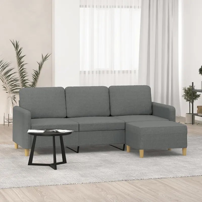 canapea cu 3 locuri si taburet, gri inchis, 180 cm, textil