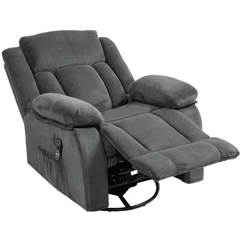 HOMCOM Fotoliu relax cu masaj prin vibrații și încălzire, fotoliu rotativ reglabil manual cu funcție de balans și arcuri pocket, Gri