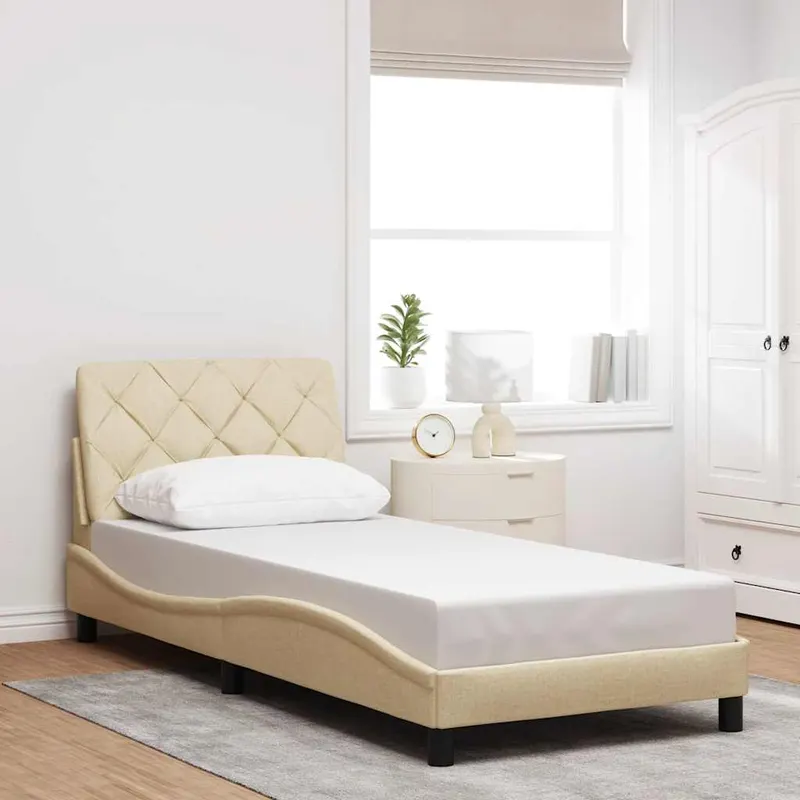 cadru de pat fara saltea crema 90x200 cm tesatura