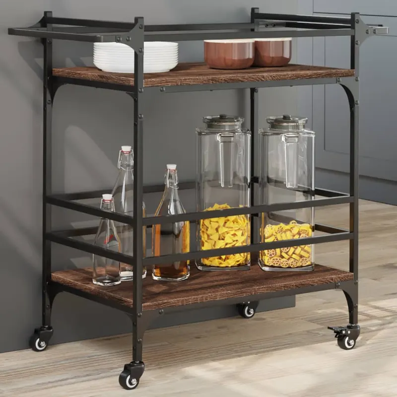 carucior de bucatarie, stejar maro 82x40x78,5 cm lemn prelucrat