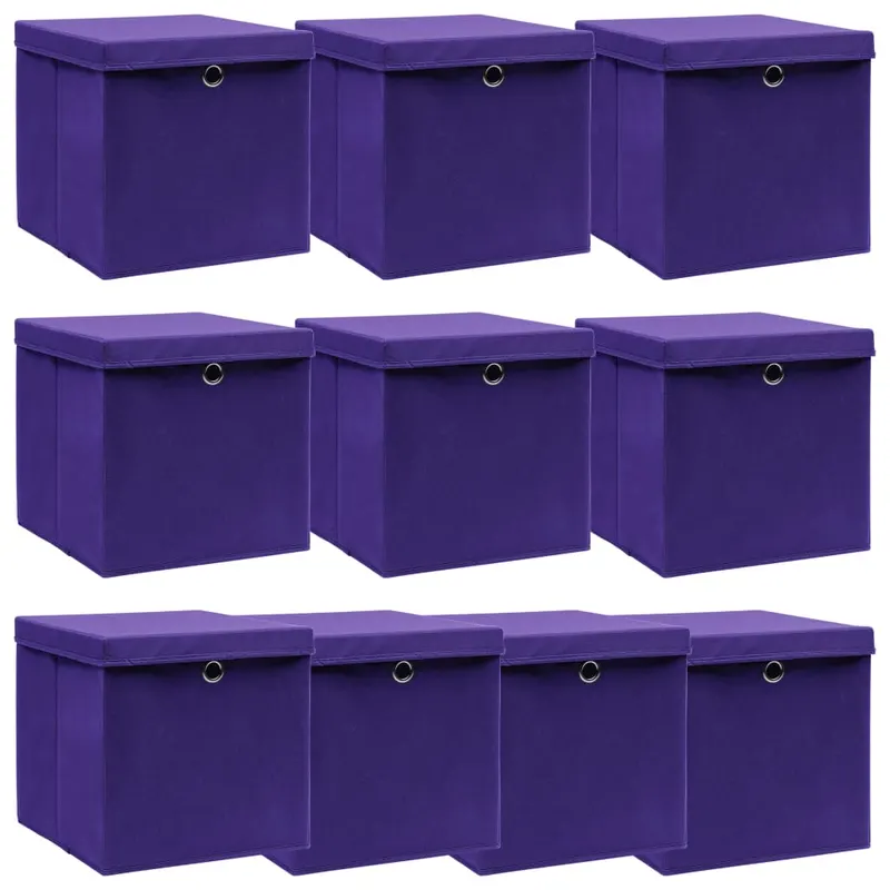 cutii depozitare cu capace 10 buc. violet, 32x32x32 cm, textil