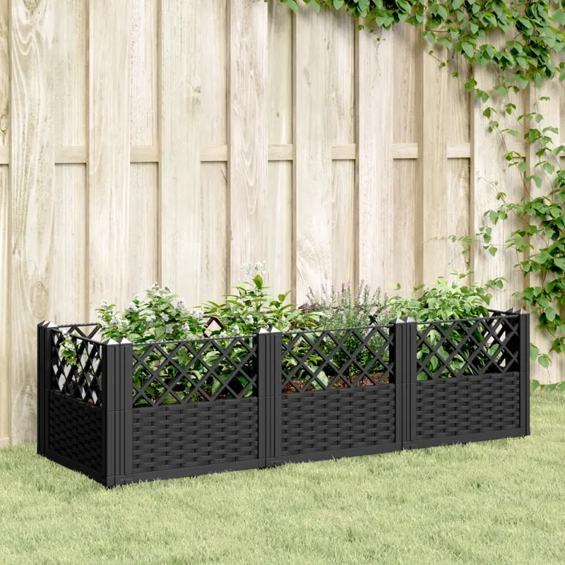 jardiniera de gradina cu spalier, negru, 123,5x43,5x43,5 cm, pp
