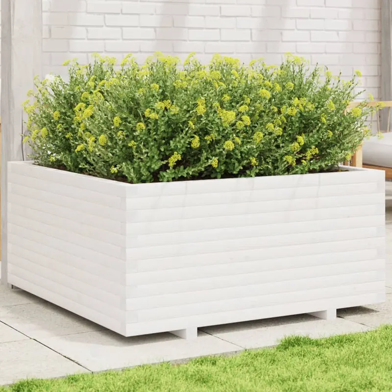 jardiniera de gradina, alb, 100x100x49,5 cm, lemn masiv de pin