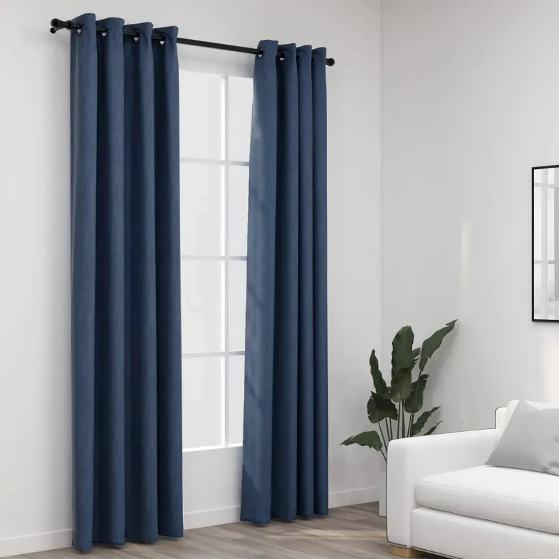 perdele opace aspect panza cu ocheti 2 buc albastru 140x245 cm