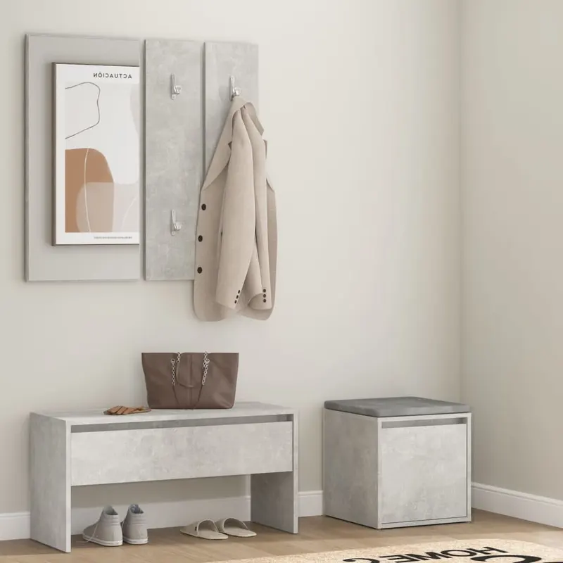 set de mobilier pentru hol, gri beton, lemn prelucrat