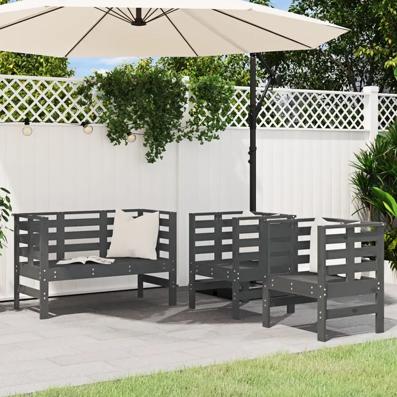 set mobilier de gradina, 3 piese, gri, lemn masiv de pin