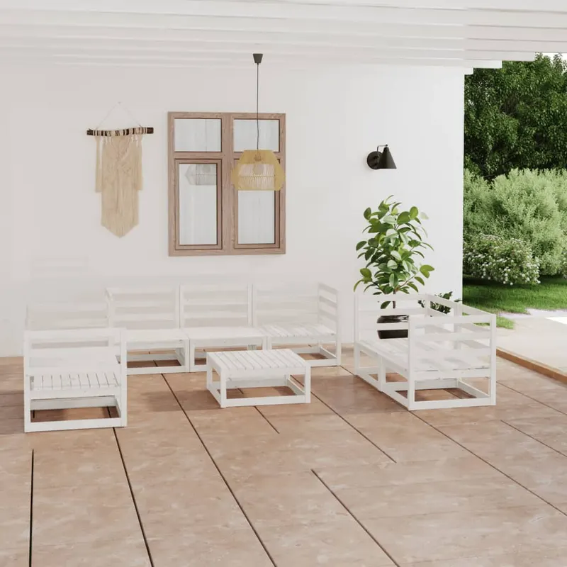 set mobilier de gradina, 8 piese, alb, lemn masiv de pin