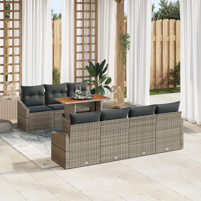set de 8 piese pentru gradina cu pernute gri din rattan poli