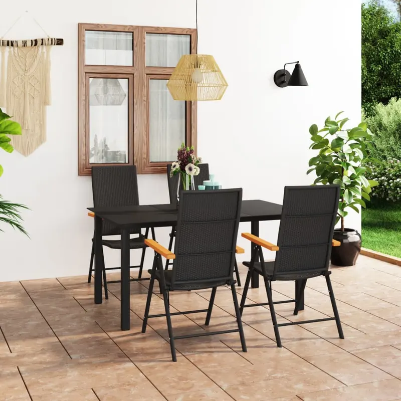 set mobilier de gradina, 5 piese, negru si maro