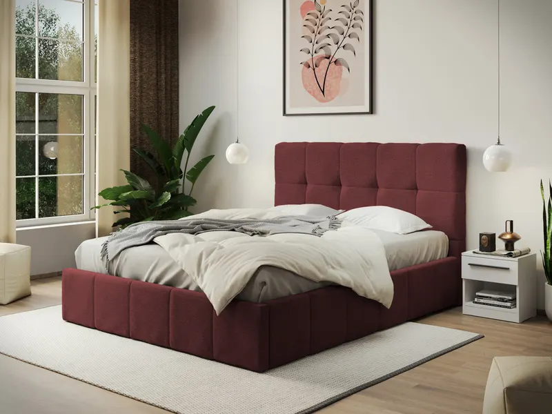 Pat Tapitat cu somiera fixa - Axis Bordo - Eden 09 160x200