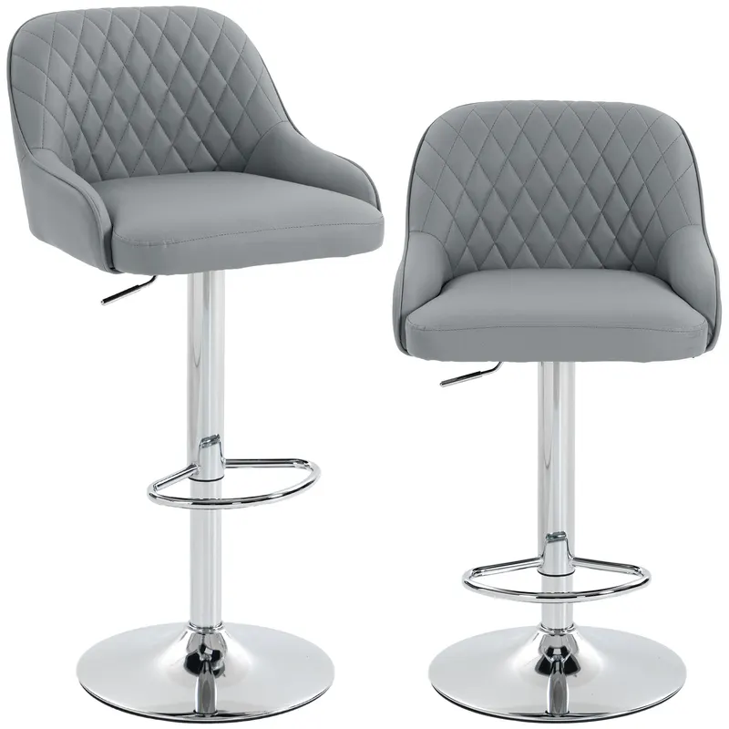 HOMCOM Set de 2 Scaune de Bar Rotative Reglabile pentru Bucătărie, Gri Deschis