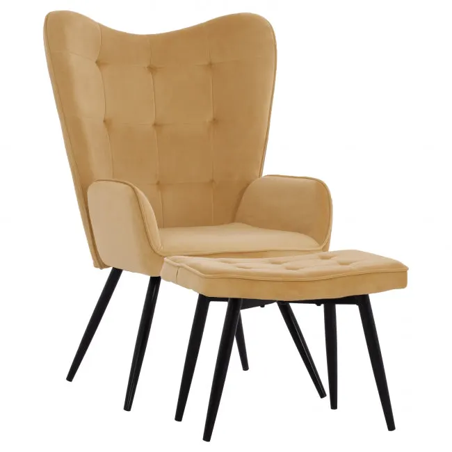 Fotoliu cu taburet CORONA VELVET TAB - Mustard