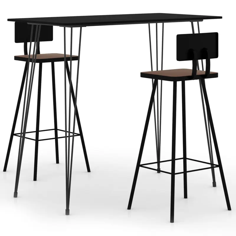 set mobilier de bar, 3 piese, negru