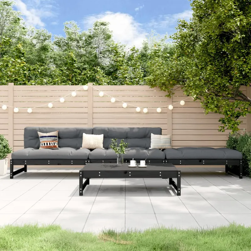 set mobilier relaxare de gradina 4 piese, negru, lemn masiv pin