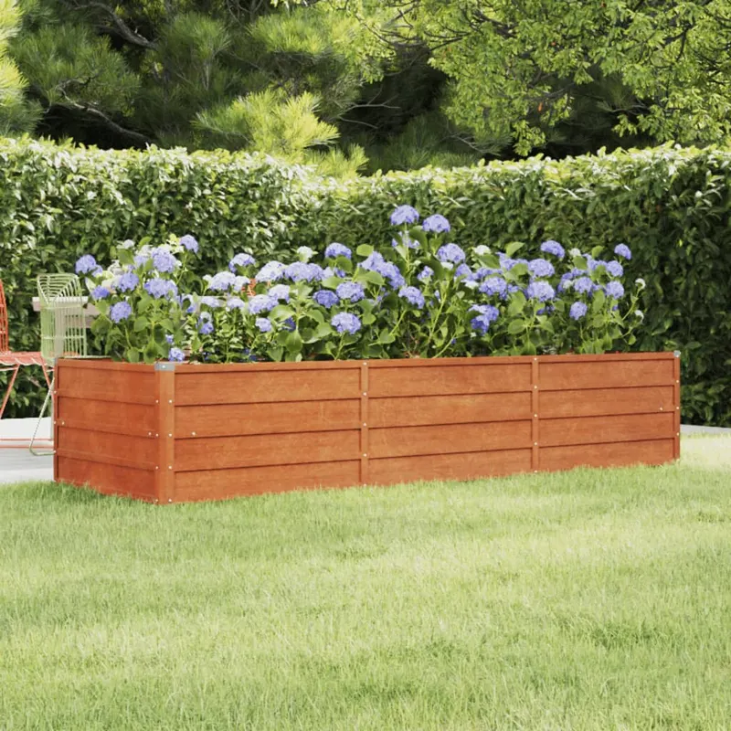 strat inaltat de gradina, ruginiu, 240x80x45 cm, otel corten