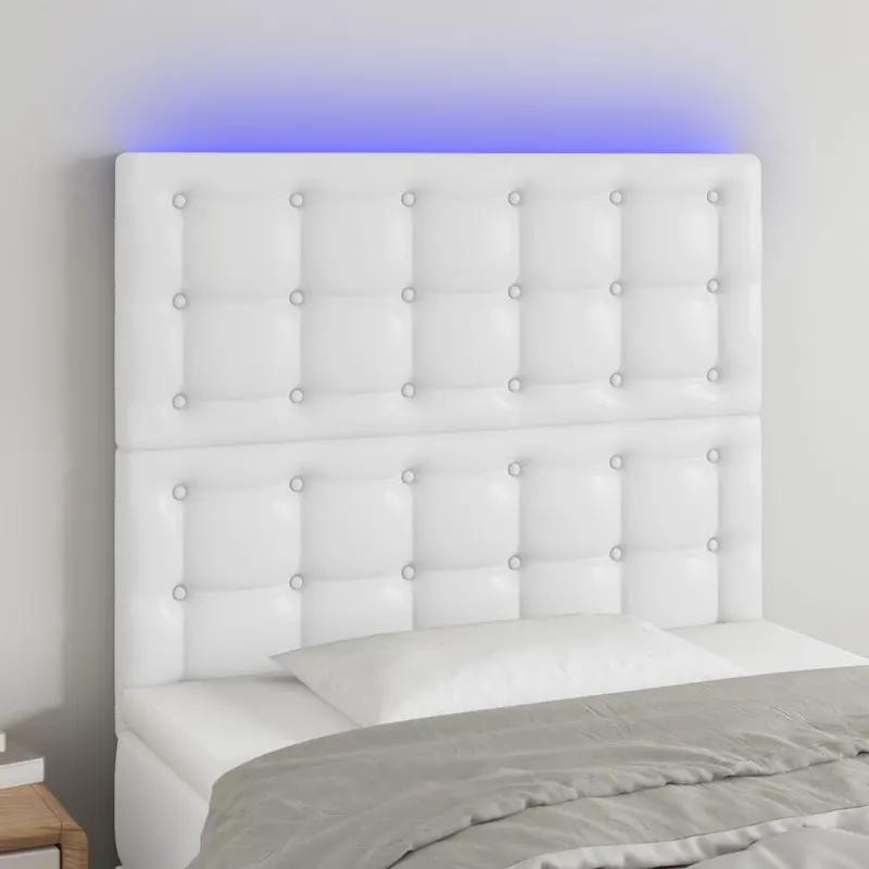 tablie de pat cu led, alb, 100x5x118/128 cm, piele ecologica