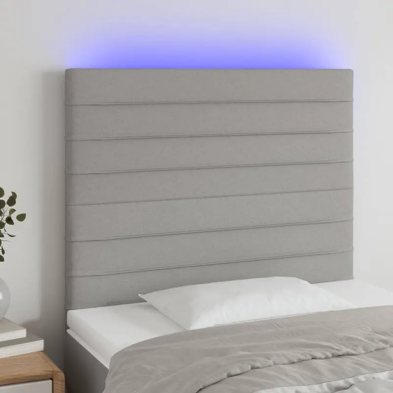 tablie de pat cu led, gri deschis, 90x5x118/128 cm, textil