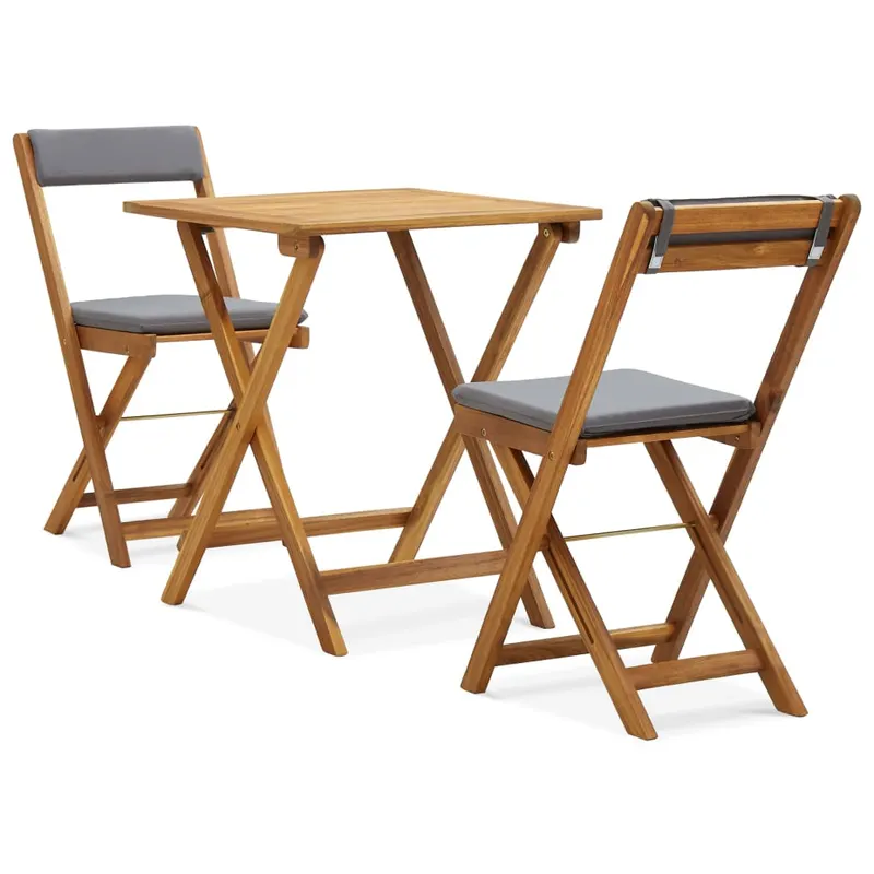 set de bistro pliabil, 3 piese, cu perne, lemn masiv de acacia