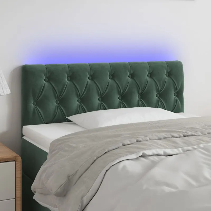 tablie de pat cu led, verde inchis, 90x7x78/88 cm, catifea