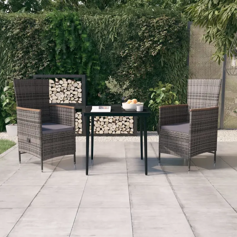 set mobilier pentru gradina, cu perne, 3 piese, gri