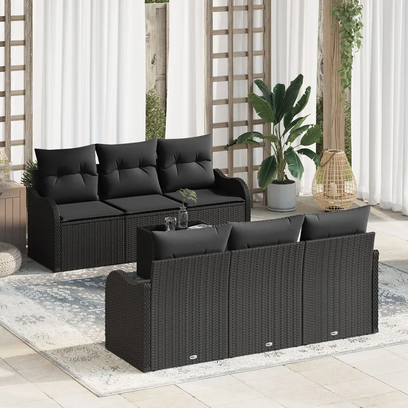 set de canapea de gradina cu perna neagra poliratan