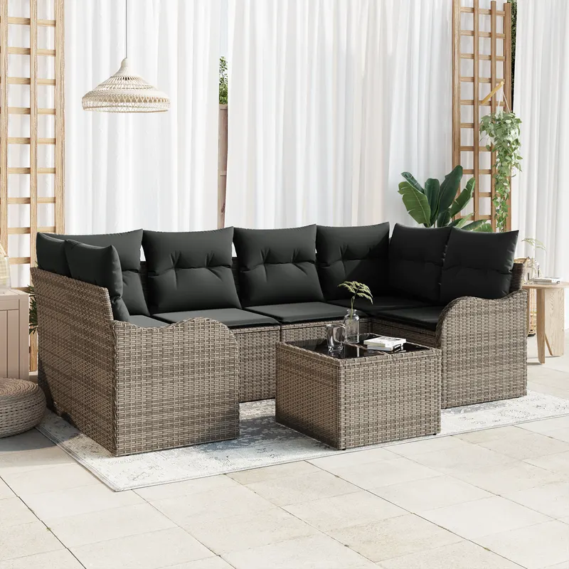 set de canapea de gradina cu perne gri ratan poliester