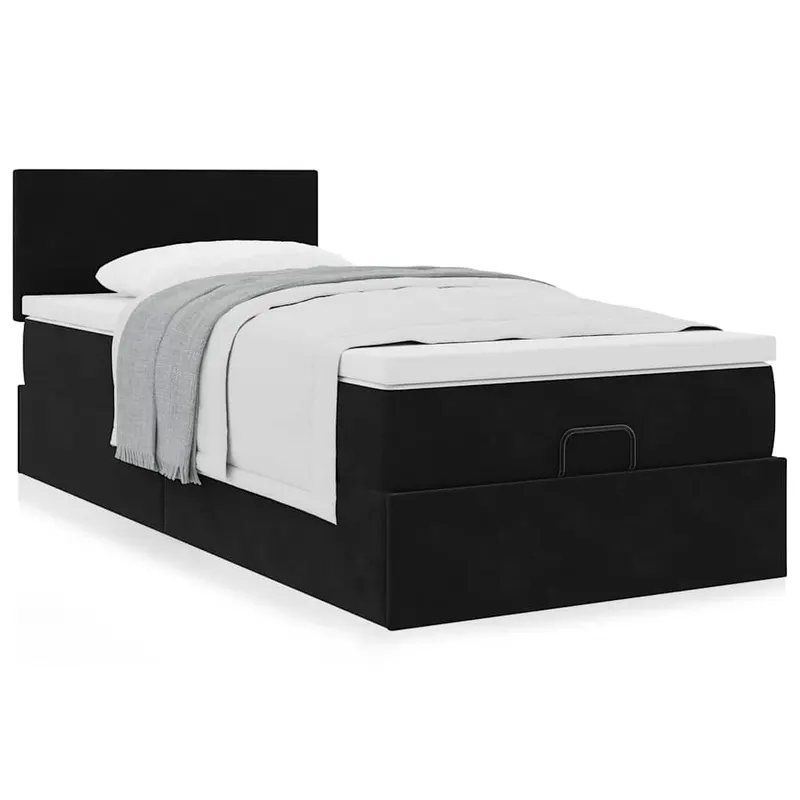 cadru de pat otoman cu saltea, catifea neagra 80x200 cm
