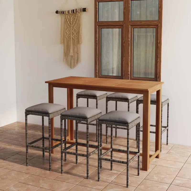 set mobilier de bar de gradina cu perne, 7 piese, gri