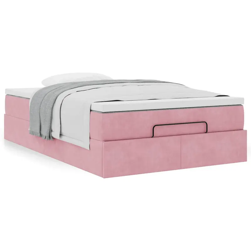 cadru de pat otoman cu saltea, catifea roz 120x200cm