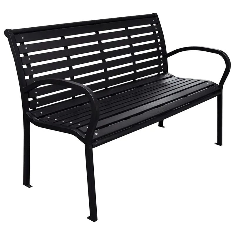 banca de gradina, negru, 116 cm, otel si wpc