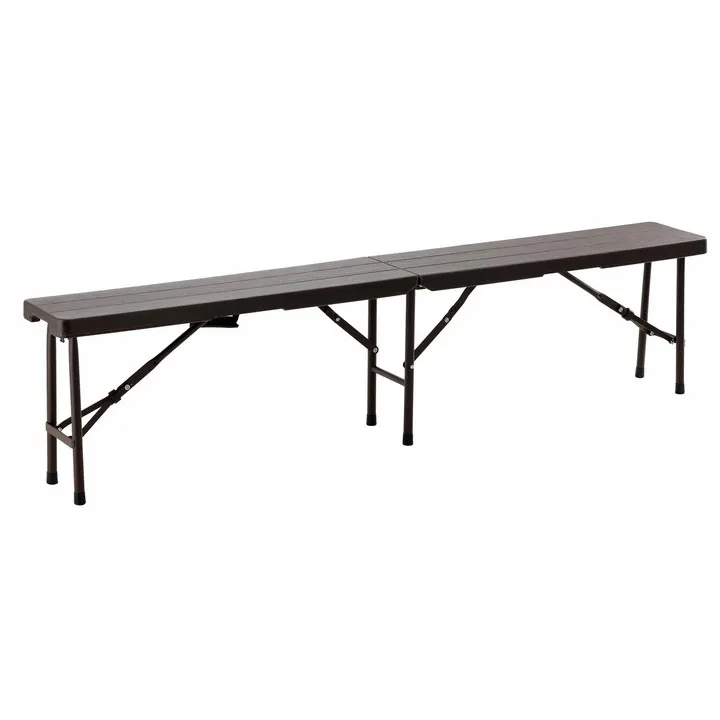 Banca pliabila gradina catering hdpe cadru metalic compacta, 180x25x43 cm, rezistenta, maro