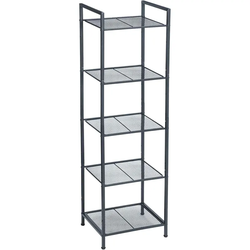 Etajera metalica 5 niveluri, raft ajustabil, pentru baie, bucatarie sau living, 38x30x128 cm, negru