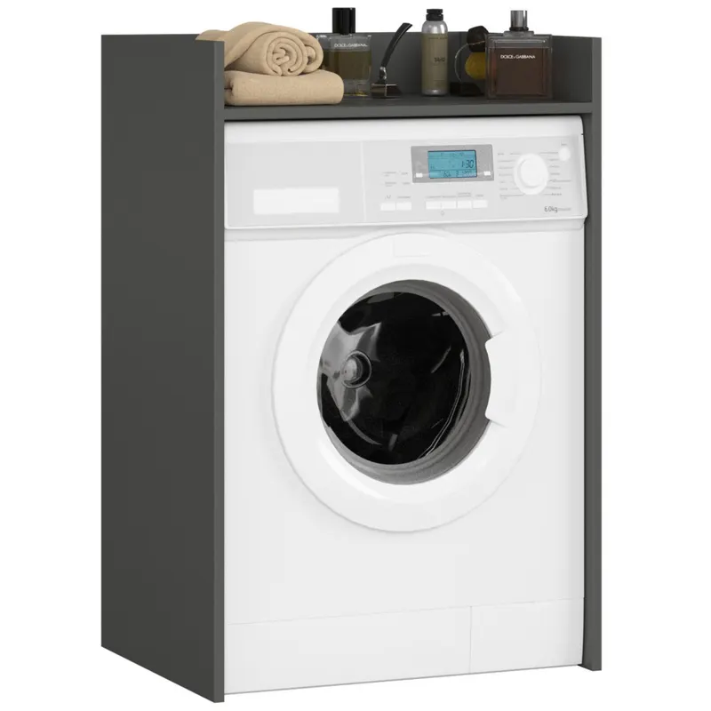 Masca masina de spalat pal laminat cu polita, 64x50x98 cm, design modern, gri grafit
