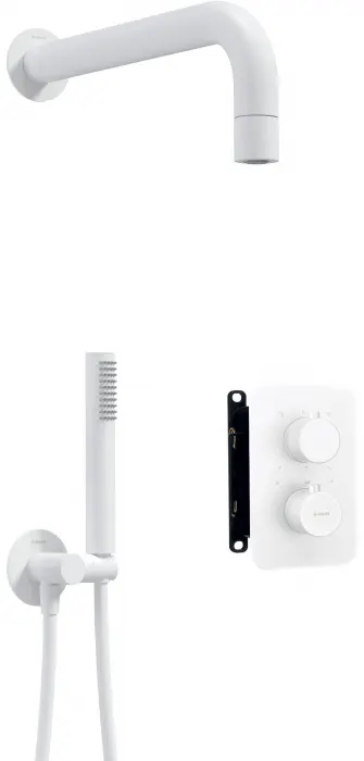 Set de dus incastrat, cu brat , para de dus si baterie cu termostat, alb, Deante Box