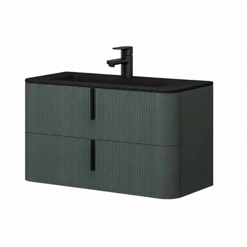 Mobilier lavoar suspendat Fluminia Pisa 100, front riflat, 2 sertare soft close, verde Italia