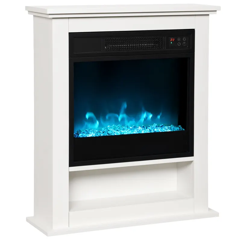 HOMCOM Șemineu electric 1800W, șemineu decorativ fals, efect de flacără în 9 culori și 5 niveluri de luminozitate, 62,5x20x72,5cm, alb