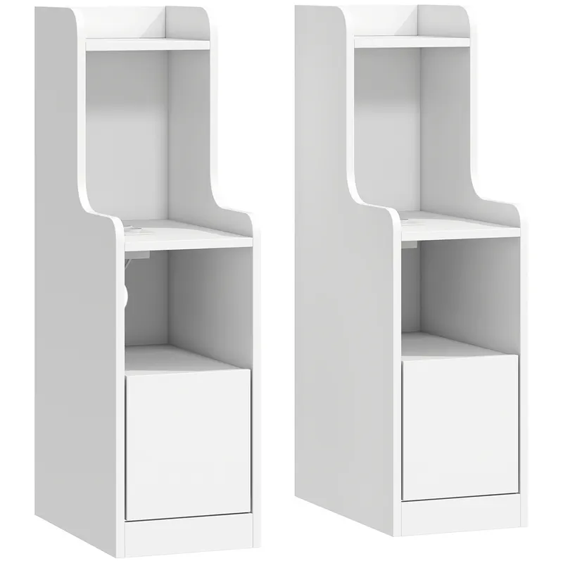 HOMCOM Set de 2 noptiere cu stație de încărcare, noptiere moderne cu sertar, polițe deschise, alb