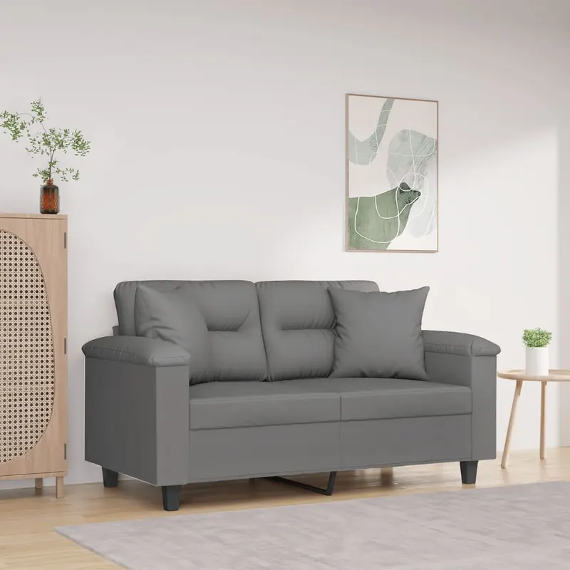 canapea cu 2 locuri, cu perne, gri, 120 cm, microfibra