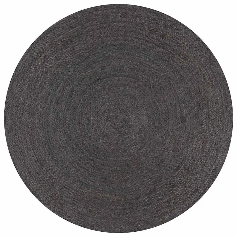 covor manual, gri inchis, 120 cm, iuta, rotund