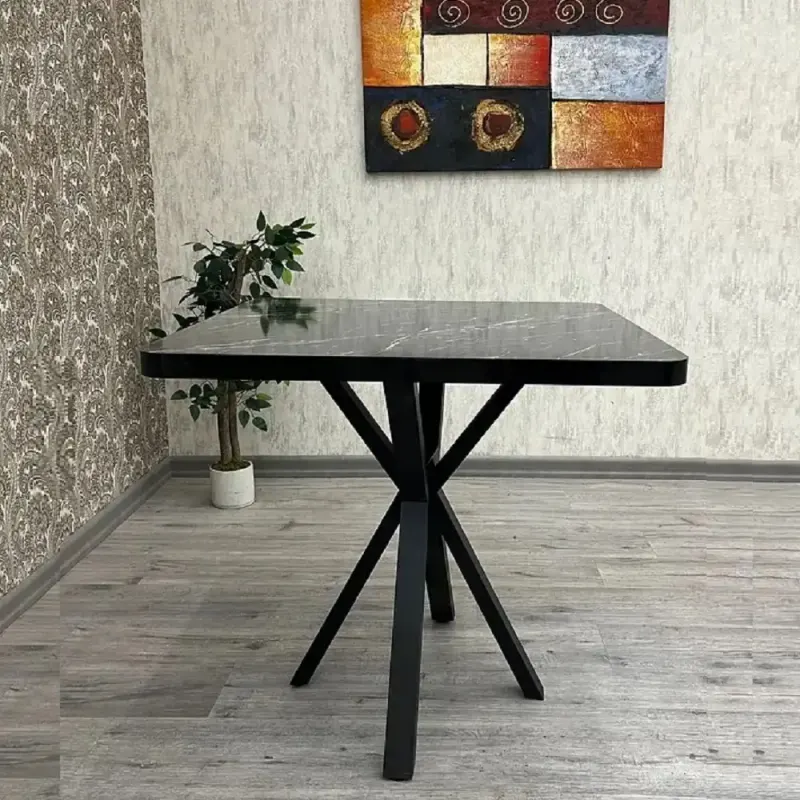 Masa de bucatarie din MDF patrat, marmorat negru, texturata, 80x80x75 cm
