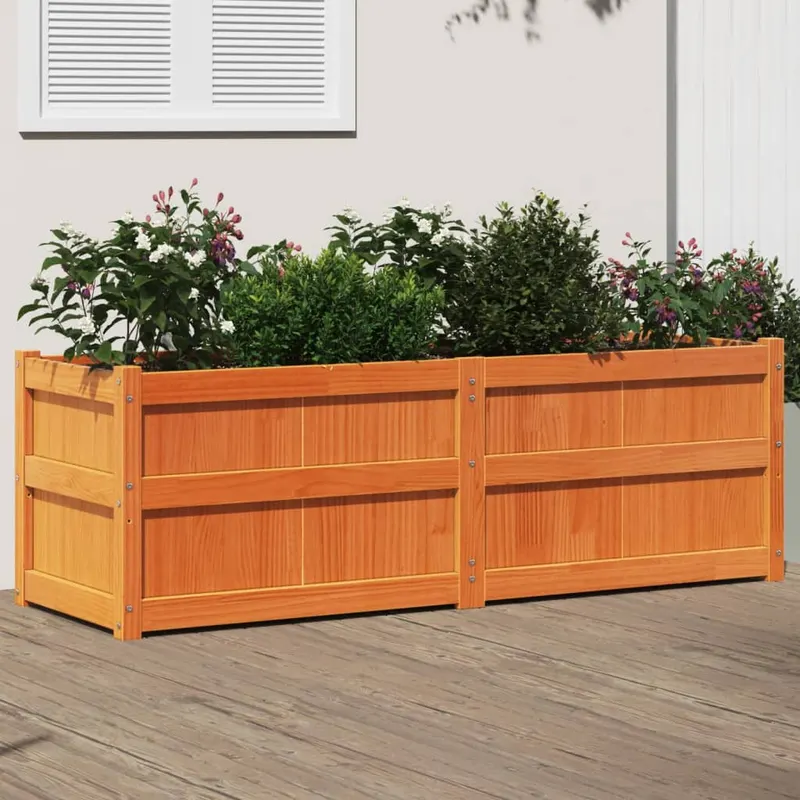 jardiniera de gradina, maro ceruit, 150x50x50 cm lemn masiv pin