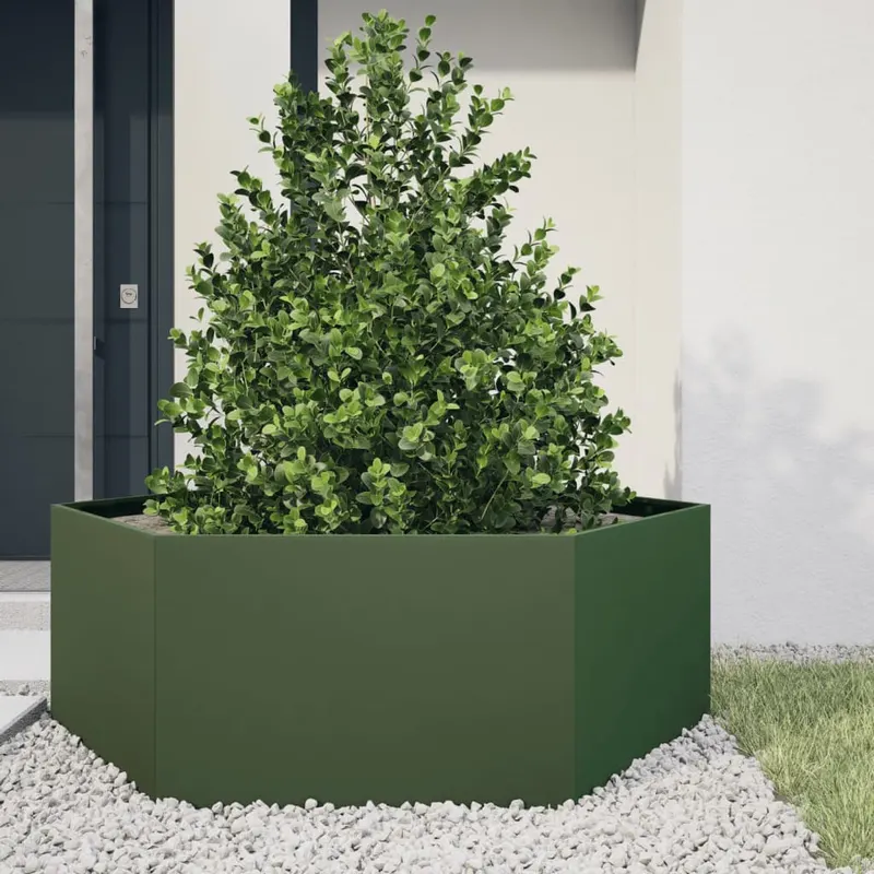 jardiniera gradina verde masliniu 138x120x45 cm otel hexagonal