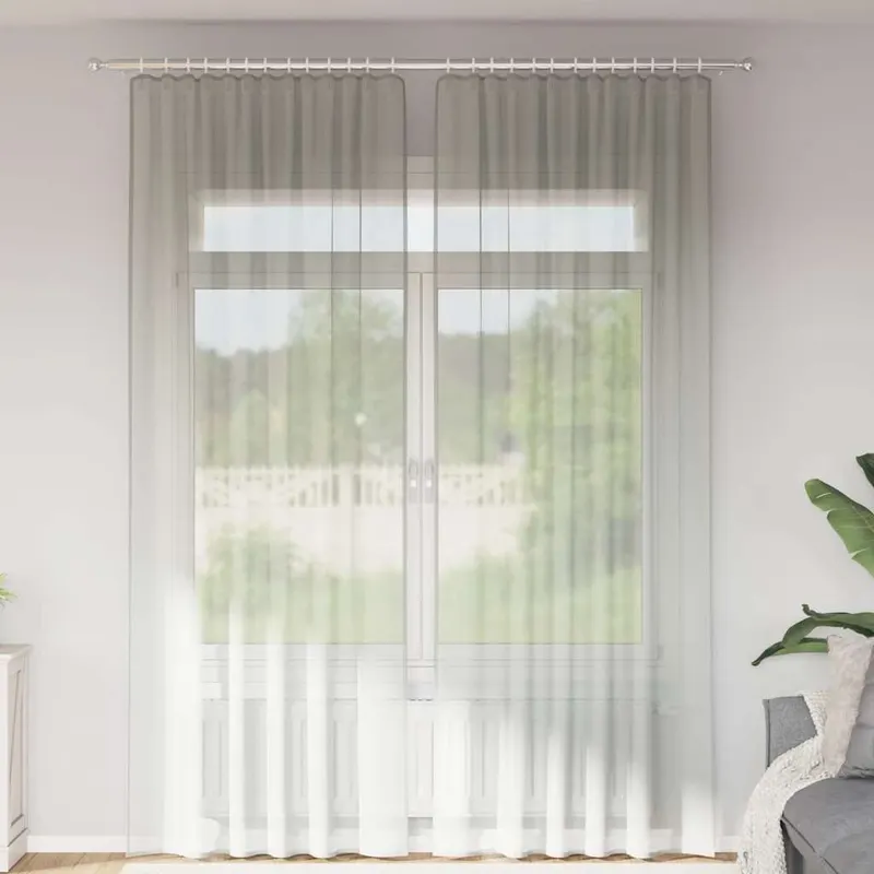 perdele voal cu bucle 2 buc gri deschis 140x260 cm