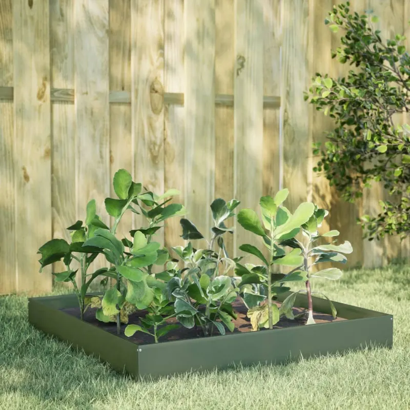 strat inaltat de gradina, verde masliniu, 100x100x26 cm, otel