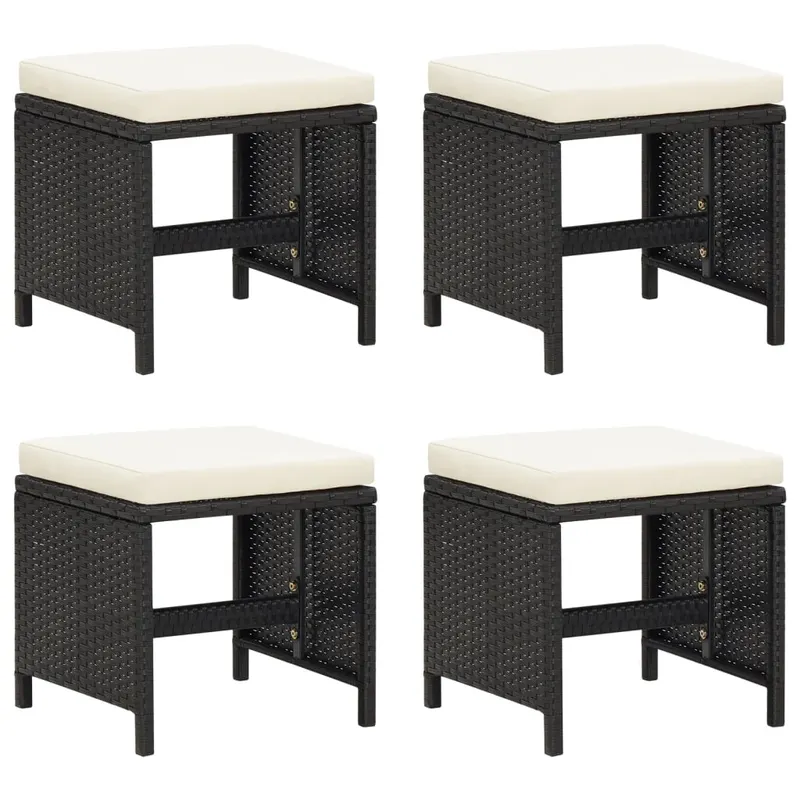 taburete de gradina cu perne, 4 buc., negru, poliratan