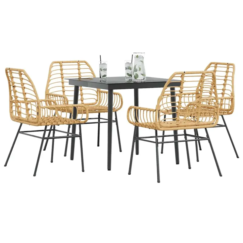 set de sufragerie de gradina 5 piese sticla maro din poli ratan