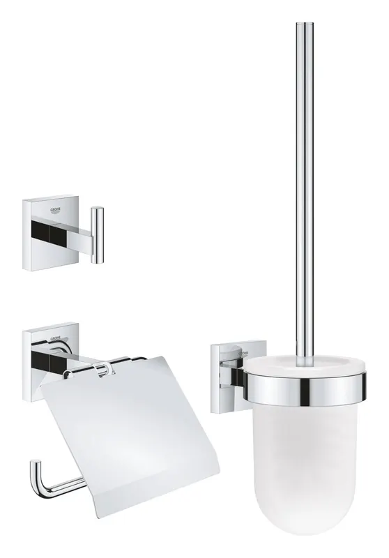 Pachet 3in1 accesorii Grohe 41123000, 3 piese, 1 role hartie, 1 cuie, pivotanta, pe perete, metal, Crom