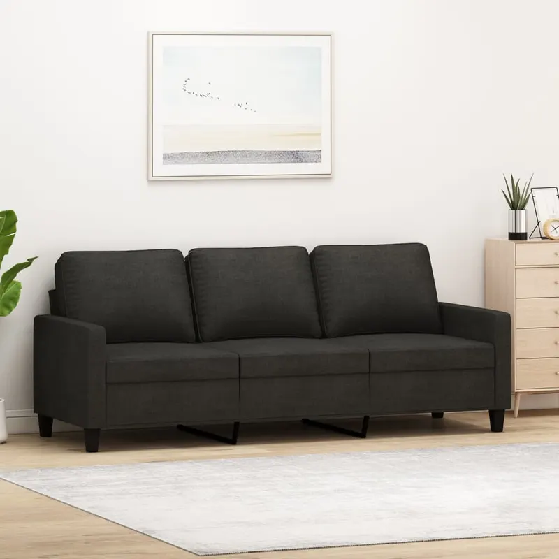 canapea cu 3 locuri, negru, 180 cm, material textil
