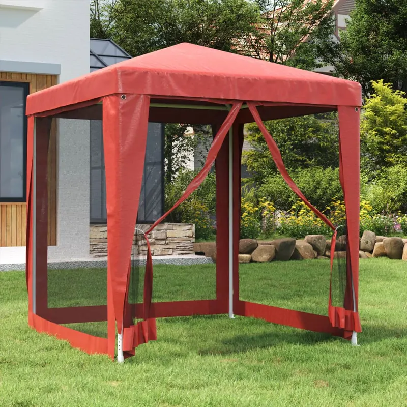 cort de petrecere cu 4 pereti din plasa, rosu, 2x2 m, hdpe