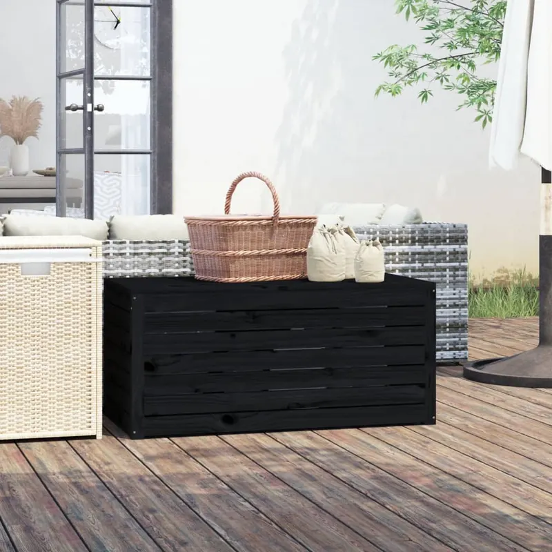 lada depozitare gradina, negru, 101x50,5x46,5cm, lemn masiv pin